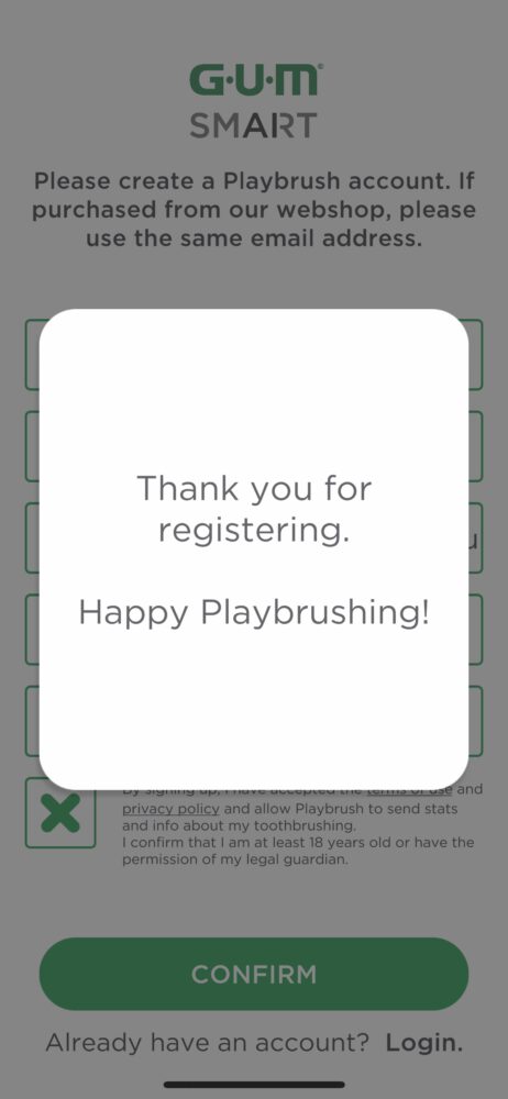 Erfolgreich registriert - GUM smart App zur GUM Smart One Schallzahnbürste