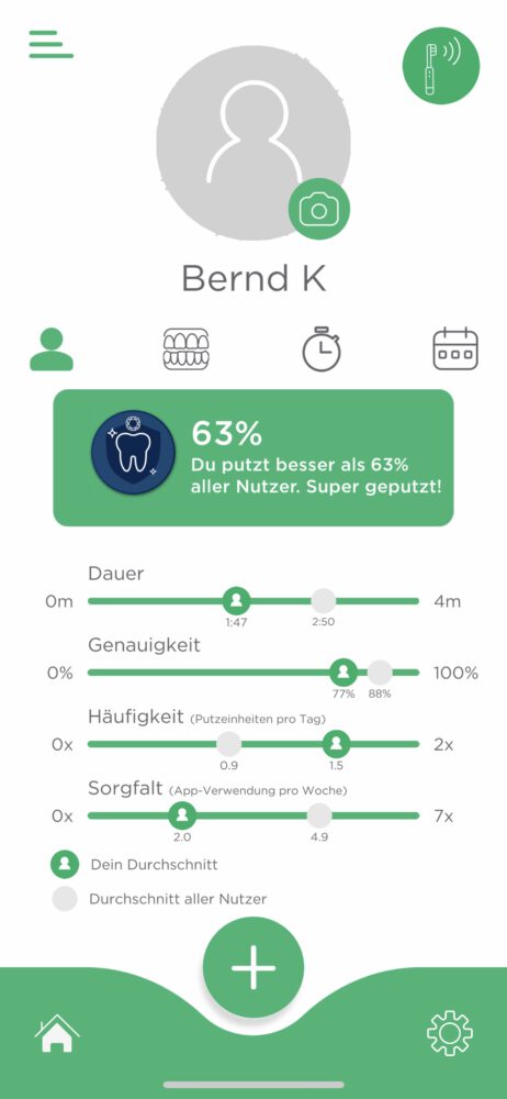 Übersicht bei Bürstennutzung - GUM smart App zur GUM Smart One Schallzahnbürste