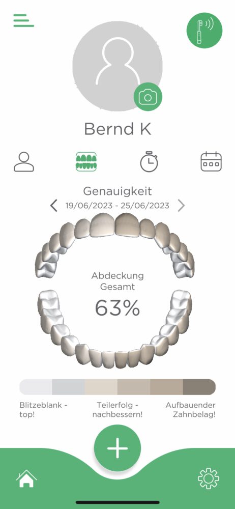 Menü Putzgenauigkeit - GUM smart App zur GUM Smart One Schallzahnbürste