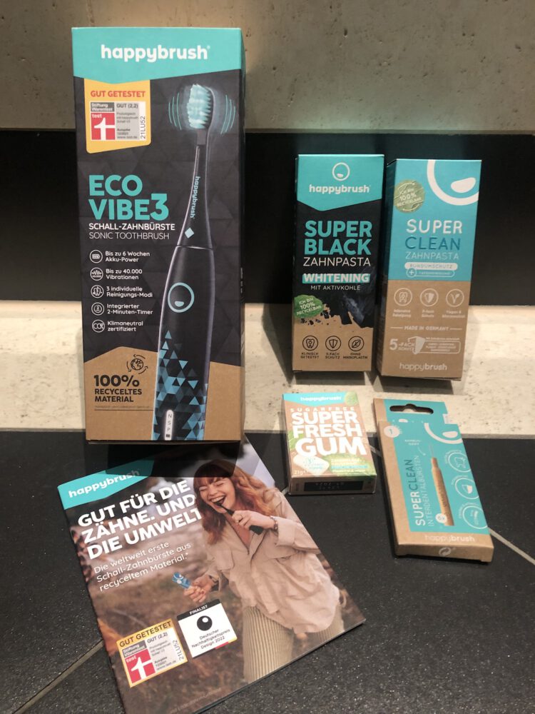 Zahnheld elektrische Zahnbürste - Verpackung happybrush Eco VIBE 3 Schallzahnbürste - Entdecker Set