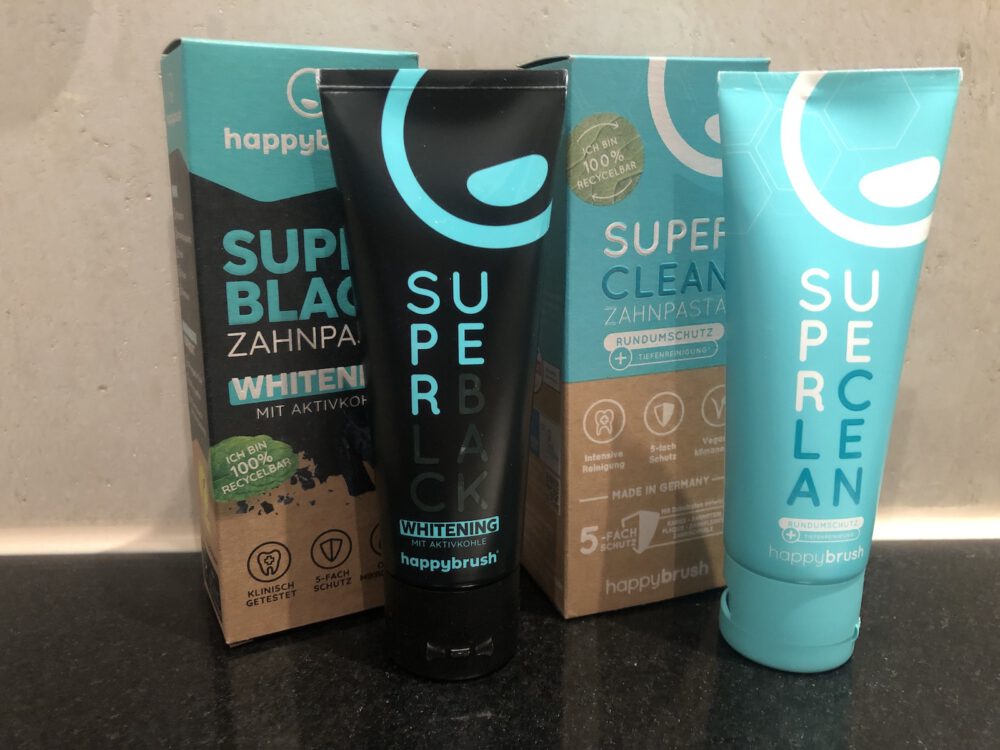 happybrush Zahnpastas mit Verpackung